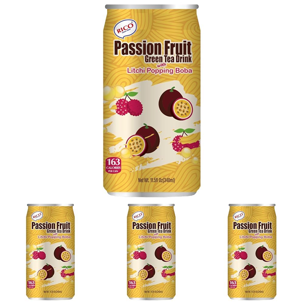 RICO - Thé vert à bulles avec fruits de la passion et Boba - 1 X 340 ML