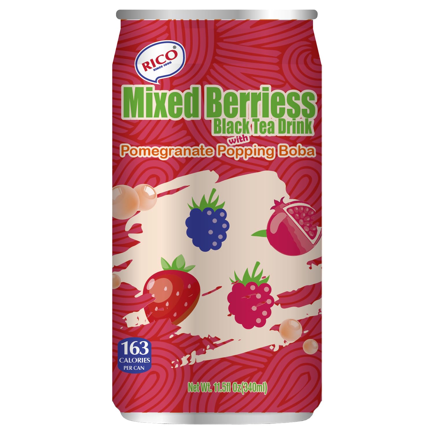 RICO - Thé vert à bulles avec fruits de la passion et Boba - 1 X 340 ML